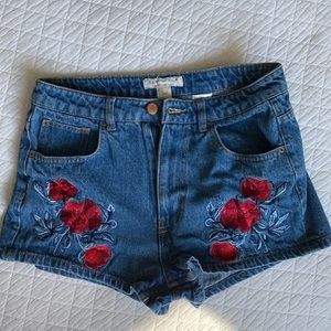 H&M Coachella Collection Rose Denim Shorts, Size 10